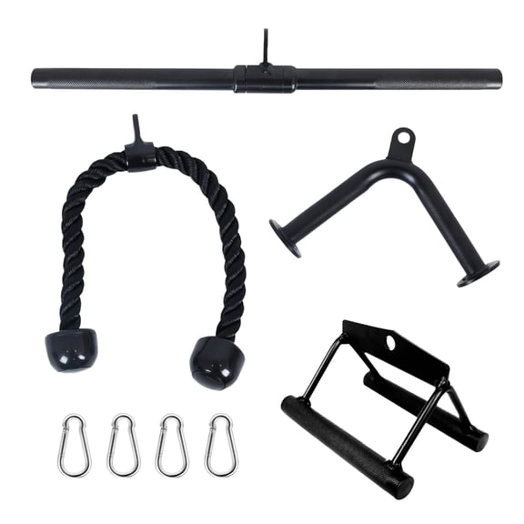 BalanceFrom Tricep Press Down Cable Attachment Set – Heavy Duty LAT Pulldown Accessories with V Handle, Rotating Bar, Tricep Rope, V-Shaped Bar for Home Gym