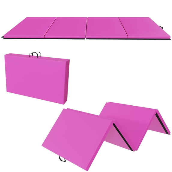 BalanceFrom Versatile 4'x8'x2" High-Density Gym Mats - Extra Thick, Anti-Tear, Easy-Clean, Foldable for Aerobics, Yoga, Martial Arts, with Durable Vinyl and Velcro, Pink