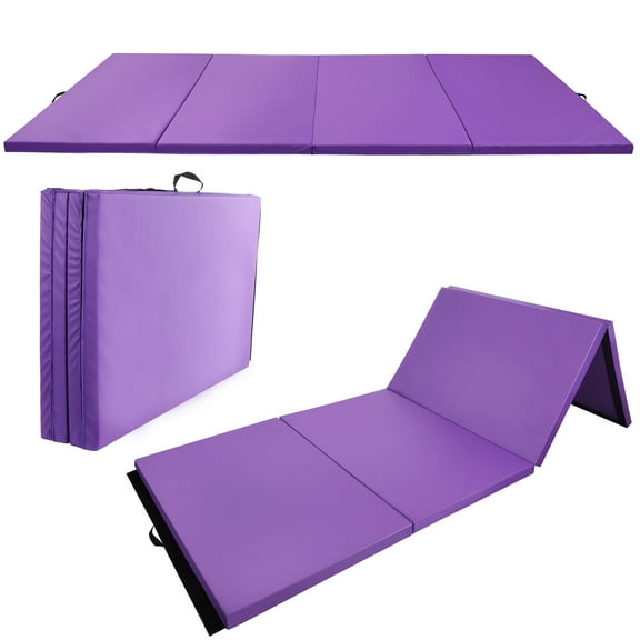 BalanceFrom Versatile 4'x8'x2" High-Density Gym Mats - Extra Thick, Anti-Tear, Easy-Clean, Foldable for Aerobics, Yoga, Martial Arts, with Durable Vinyl and Velcro, Purple
