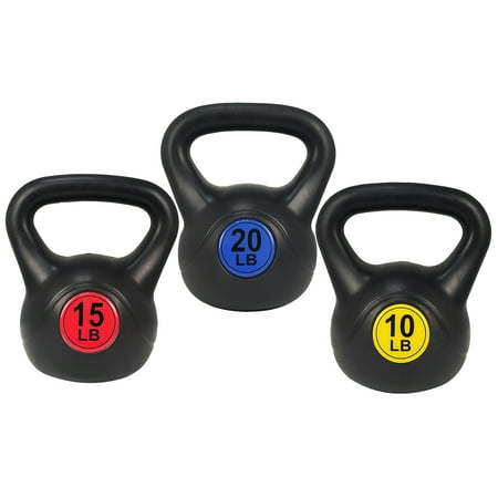 BalanceFrom Wide Grip 3-Piece Kettlebell Exercise Fitness Weight Set, Include 10 Lbs., 15 Lbs., 20 Lbs.
