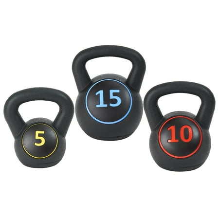 BalanceFrom Wide Grip 3-Piece Kettlebell Exercise Fitness Weight Set, Include 5 lbs, 10 lbs, 15 lbs
