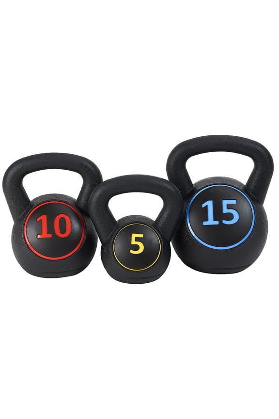 Set of 3 Vinyl Kettlebell with 5-, 10-, and 15-Pound Weights