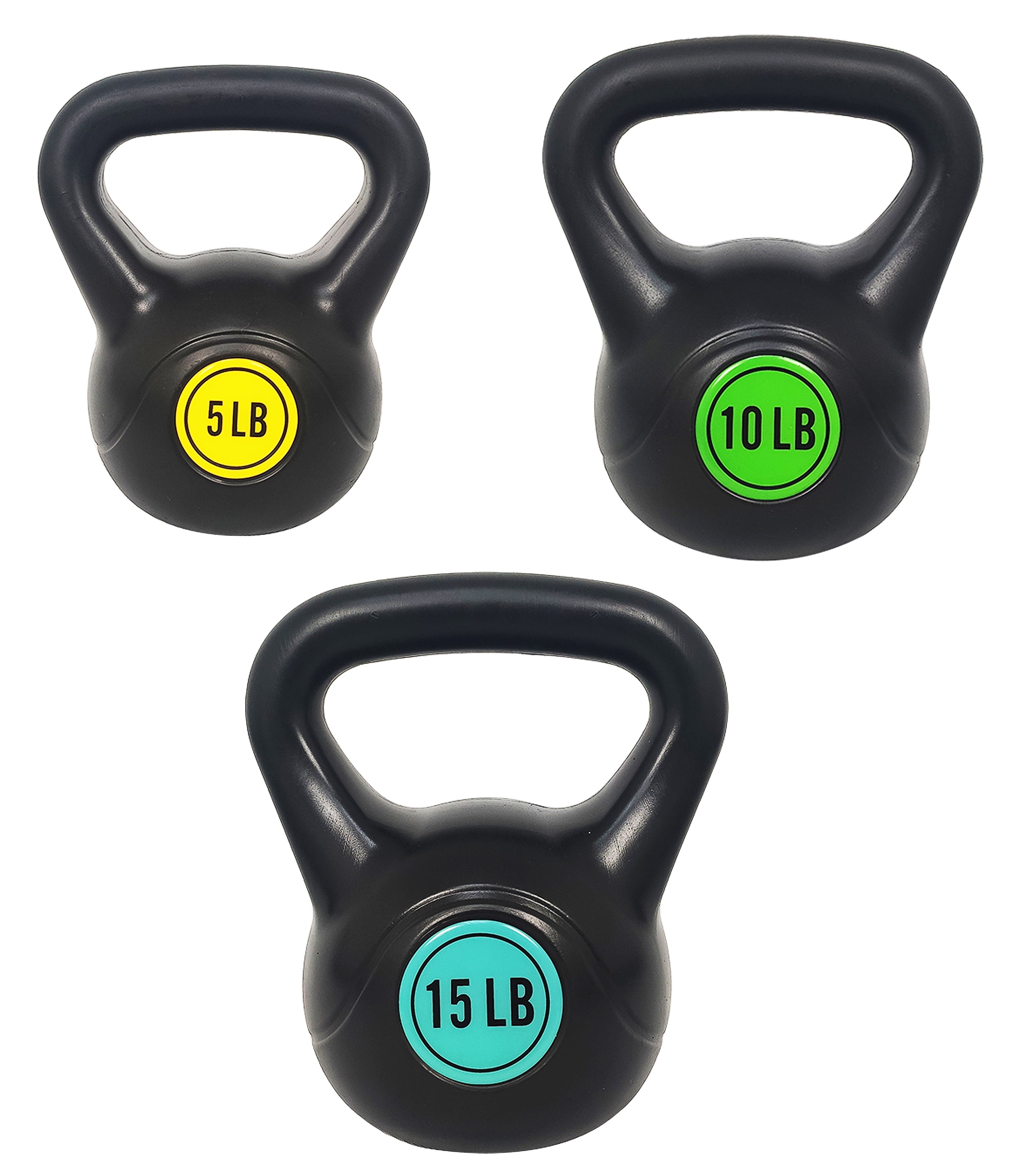 BalanceFrom Wide Grip Kettlebell Exercise Fitness Weight Set 3 Pieces 5lb 10lb and 15lb Kettlebells