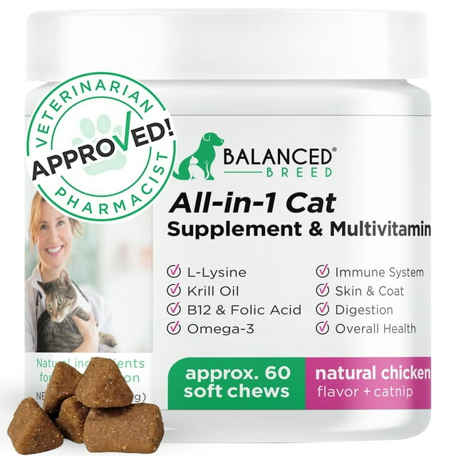 Balanced Breed Cat Vitamins Llysine Treats Healthy Cat Supplements