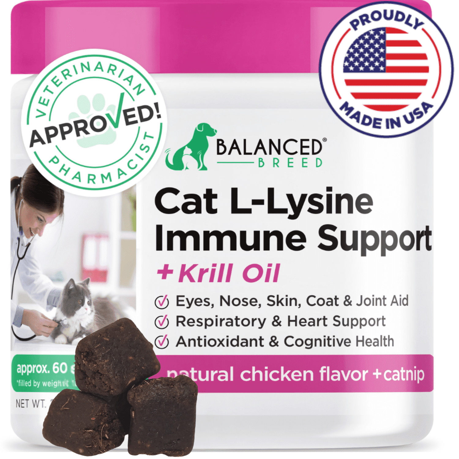 Picture of Balanced Breed Cat L-Lysine Immune Support Soft Chews with Omega 3 from ...