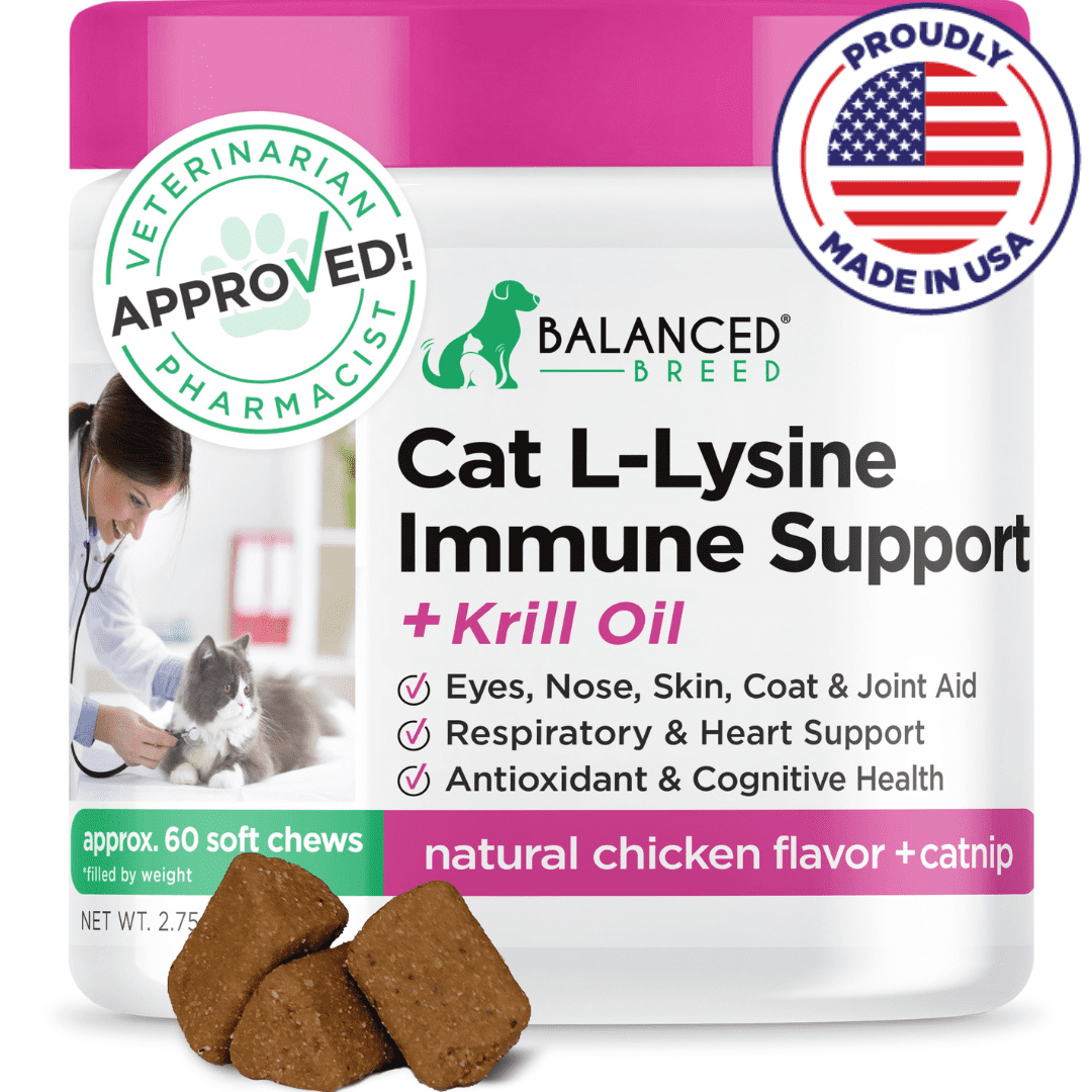 Balanced Breed L-Lysine Cat Immune Support Respiratory Sneezing Omega 3 Skin Vitamin - 60 Soft Chews