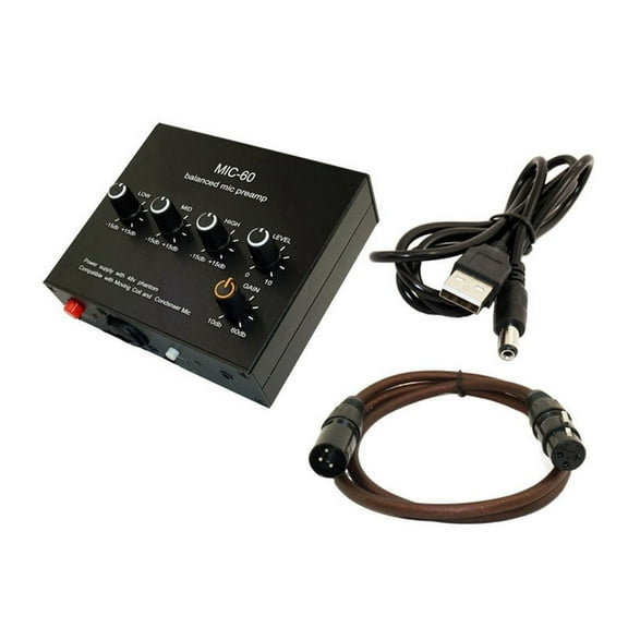 Balanced Dynamic Microphone Amplifier Music Audio MIC-60 with 48V Phantom Power XLR Cable