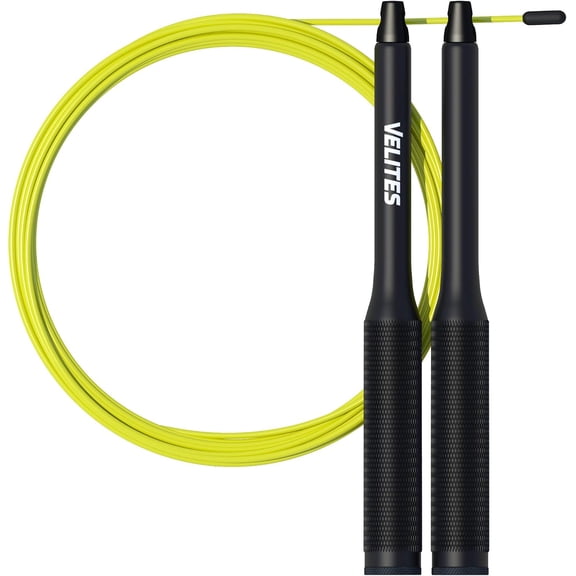 Balanced Jump Rope for Crossfit, Boxing and Fitness Fire 2.0 Ideal for Double Jumps | Aluminum Speed Rope (ballasts not Included) by.e (Black)
