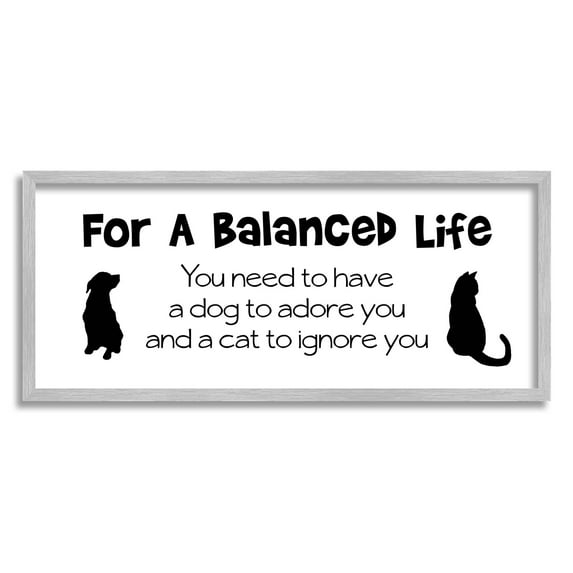 Balanced Life Cat & Dog Funny Animals & Insects Graphic Art Gray Framed Art Print Wall Art