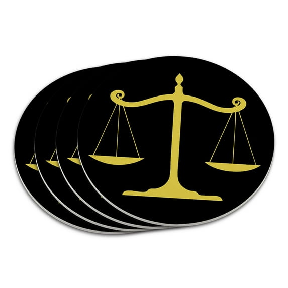 Balanced Scales of Justice Symbol Legal Lawyer Gold Coaster Set