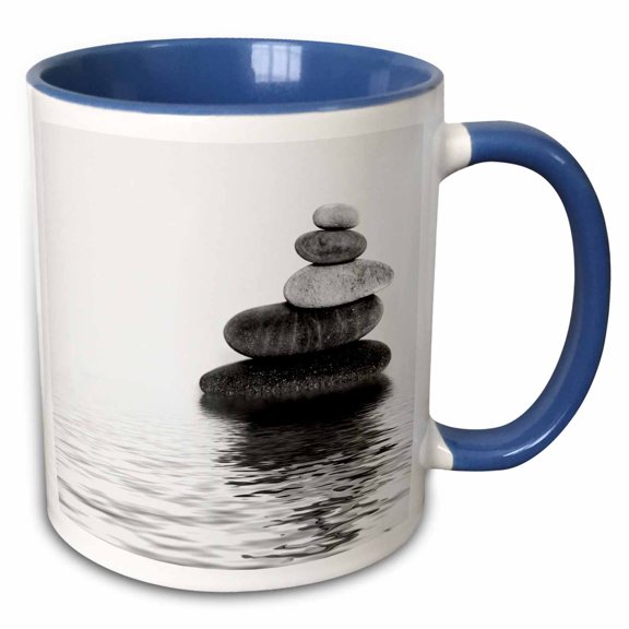 3drose, Balanced Stone Cairn Zen Style in Water, 11oz Two-tone Blue Mug