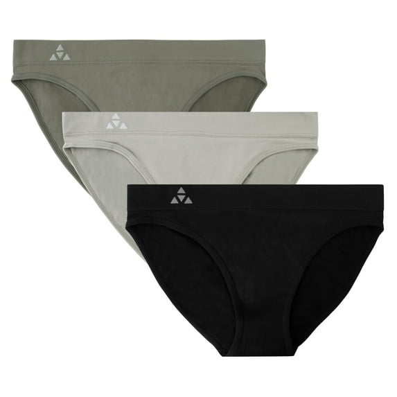 Balanced Tech Women's 3 Pack Seamless Low-Rise Bikini Panties - Black/Charcoal/Grey - X-Large