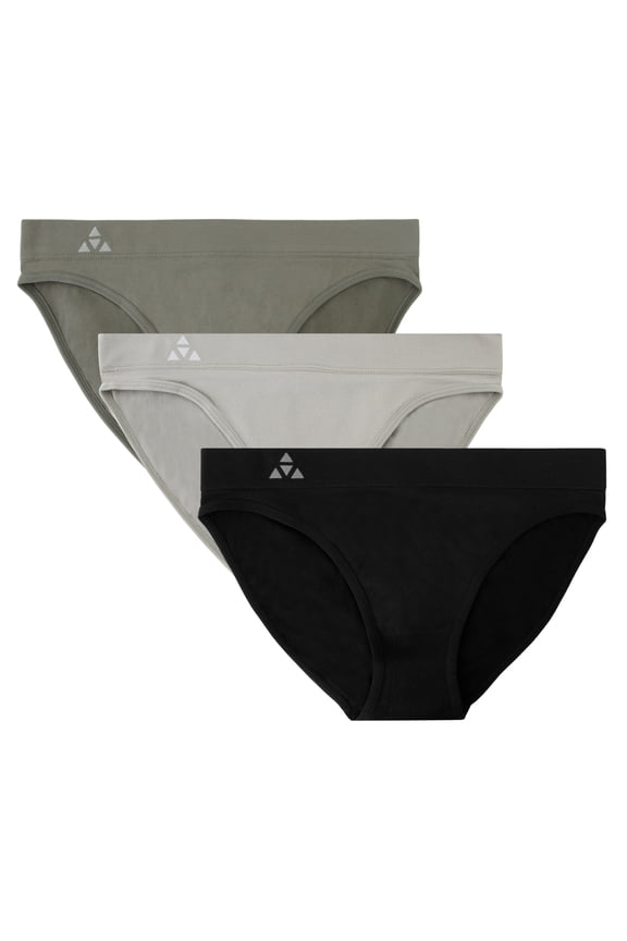 Women's 3 Pack Seamless Low-Rise Bikini Panties - Black/Charcoal/Grey - X-Small
