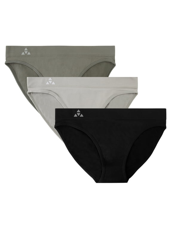 Women's 3 Pack Seamless Low-Rise Bikini Panties - Black/Charcoal/Grey - X-Small