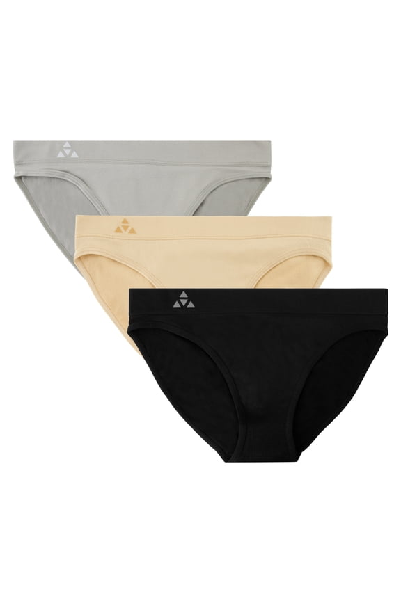 Women's 3 Pack Seamless Low-Rise Bikini Panties - Black/Nude/Grey - X-Large