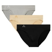 Balanced Tech Womens 3 Pack Seamless Low-Rise Bikini Panties - Black/Nude/Grey - X-Large