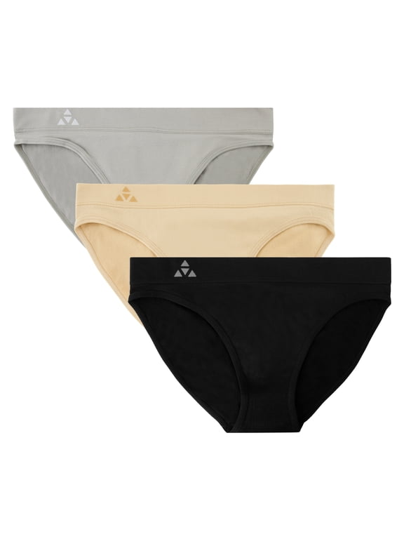 Women's 3 Pack Seamless Low-Rise Bikini Panties - Black/Nude/Grey - X-Small