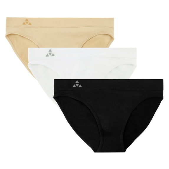 Balanced Tech Women's 3 Pack Seamless Low-Rise Bikini Panties - Black/White/Nude - Large