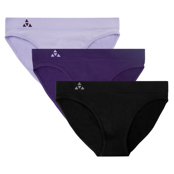 Balanced Tech Women's 3 Pack Seamless Low-Rise Bikini Panties - Blackberry/Black/Violet - X-Small