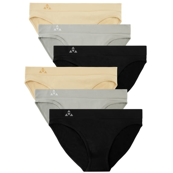 Balanced Tech Women's 6 Pack Seamless Low-Rise Bikini Panties - Black/Nude/Gray - Medium