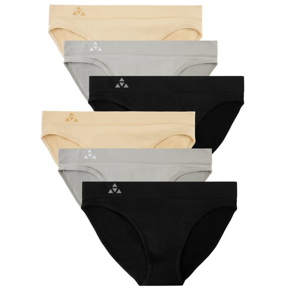 Balanced Tech Women's 6 Pack Seamless Low-Rise Bikini Panties - Black/Nude/Gray - X-Large