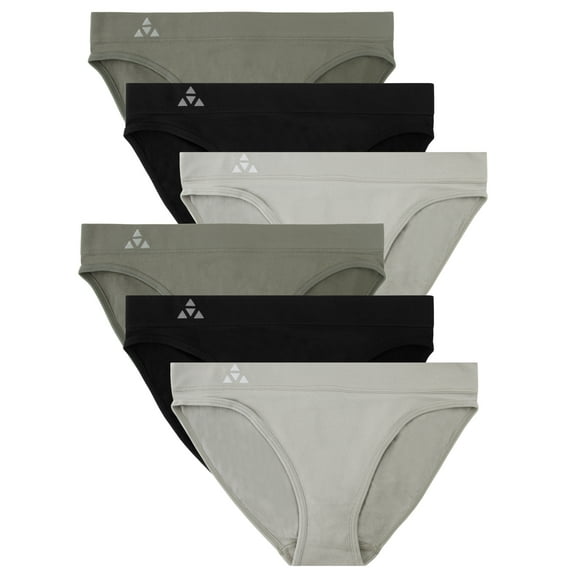 Balanced Tech Women's 6 Pack Seamless Low-Rise Bikini Panties - Grey/Charcoal/Black - Medium