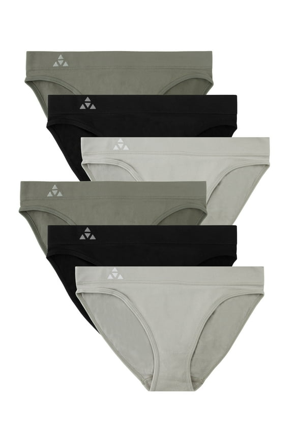 Women's 6 Pack Seamless Low-Rise Bikini Panties - Grey/Charcoal/Black - X-Small
