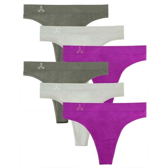 Balanced Tech Women's Seamless Thong Panties 6-Pack - Grey/Charcoal/Purple Cactus - Small