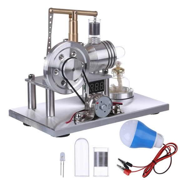 Balanced-Type Hot Air Stirling Engine Generator Model with Voltage Display & LED Bulb - Science Experiment Educational Demonstration for Adults