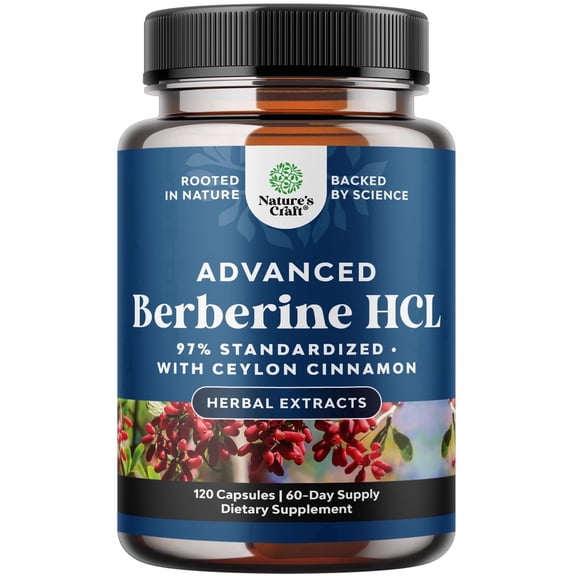 Natures Craft 1200mg Berberine Supplement with Ceylon Cinnamon and Milk Thistle, 120 Capsules