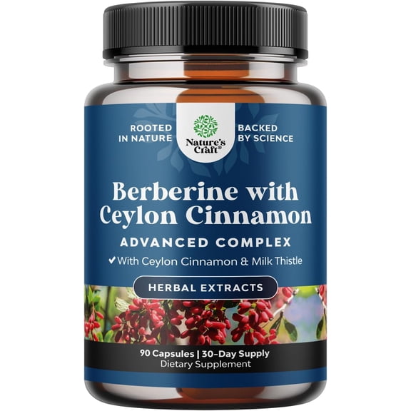 Natures Craft 1200mg Berberine Supplement with Ceylon Cinnamon and Milk Thistle, 90 Capsules