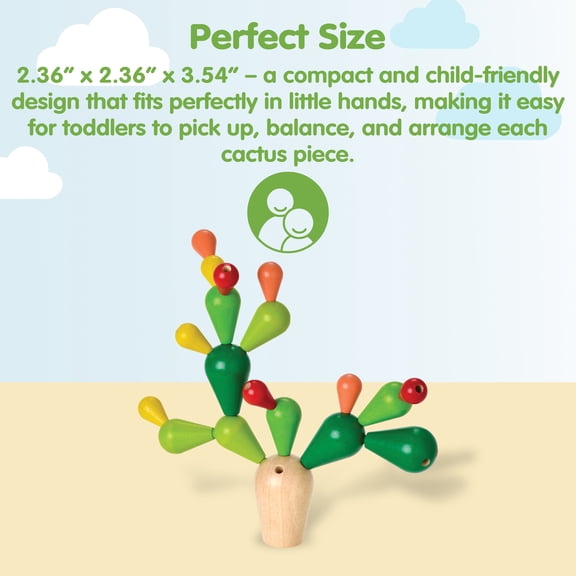 PlanToys Balancing Cactus | Montessori Wooden Toy for Toddlers | STEM Game for Fine Motor Skills, Logic & Coordination | Eco-Friendly Educational Toy for Kids Ages 3+