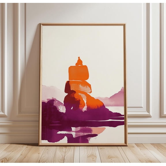 Balancing Stone Poster Abstract Landscape Print Warm Minimal Wall Art