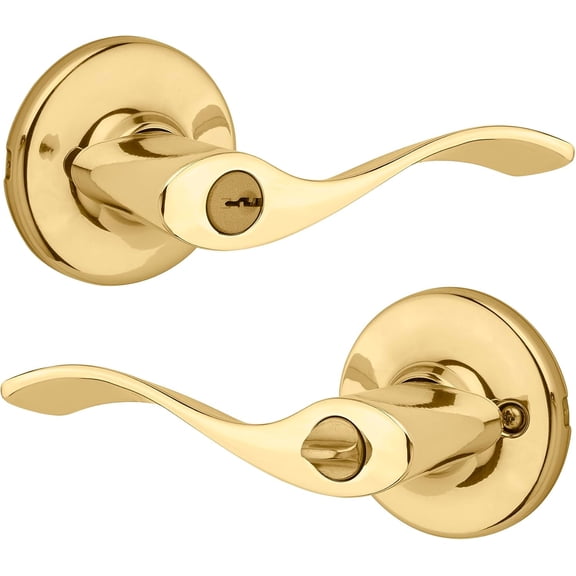 Balboa Entry Door Handle with Lock and Key, Secure Keyed Reversible Lever Exterior, for Front Entrance and Bedrooms, Polished Brass, Pick Resistant Smartkey Rekey Security