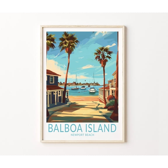 Balboa Island Newport Beach California Coastal City Wall Art, Unframed Paper Poster 8x10in