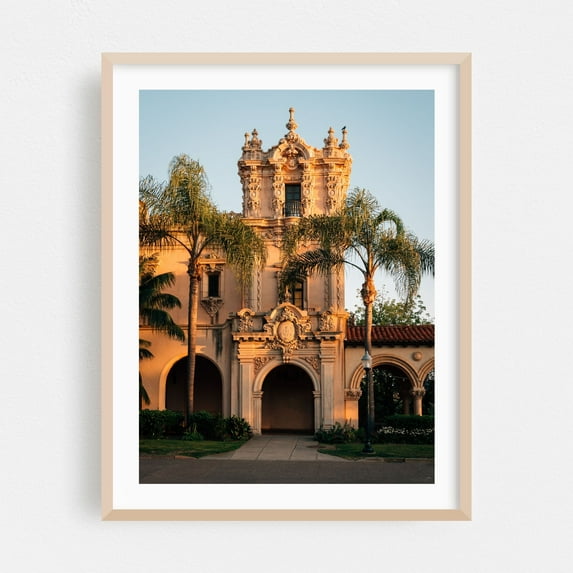 Balboa Park, San Diego 03 - San Diego California Photography Architecture Tropical Palm Tree Sunset Travel Poster Cityscape Vintage Oak Framed Wall Art Print 5 x 7 inches