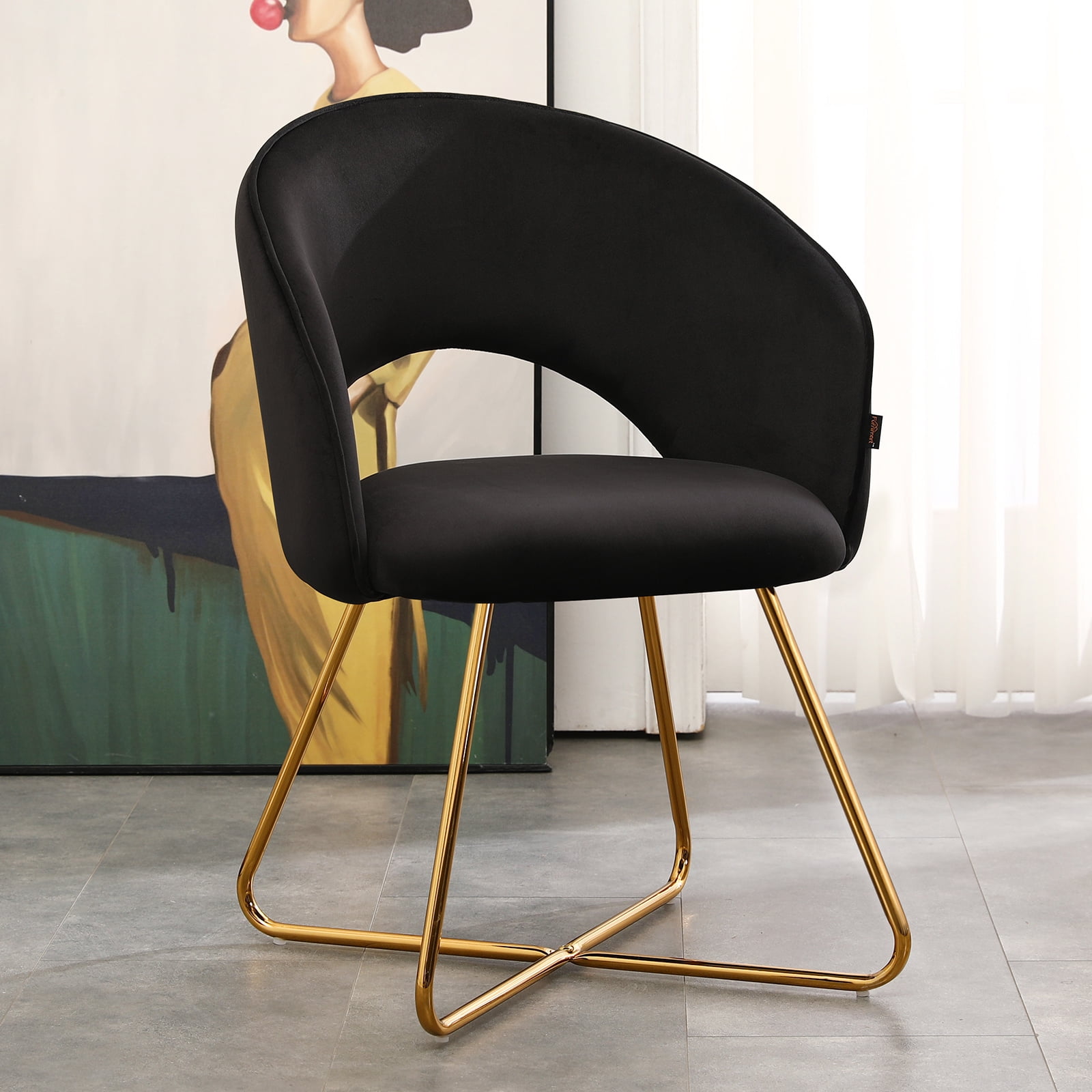 Balck Curved MidBack Vanity Chair Leisure Lounge Arm Chairs
