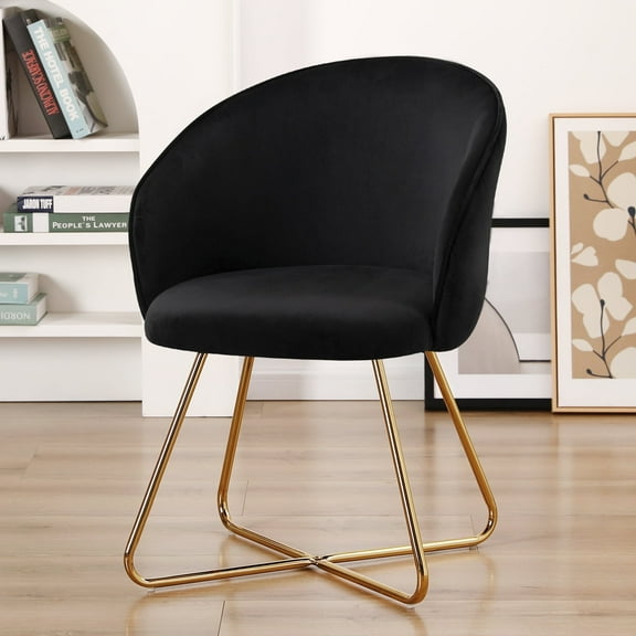 Falvinoryn Modern Accent Chair, Upholstered Velvet Vanity Chair, Lounge Chair with Gold Legs, Side Chair for Living Room, Bedroom, Balck