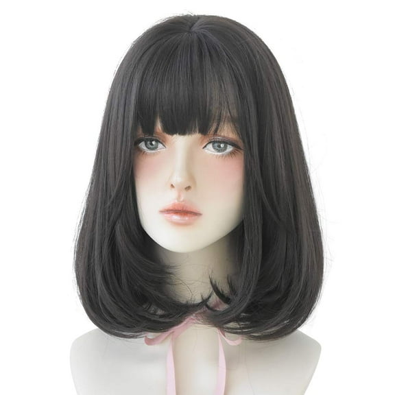 Balck Wig for Women Short Synthetic Wig with Bangs Cosplay Wig (Black berries, 14inch)