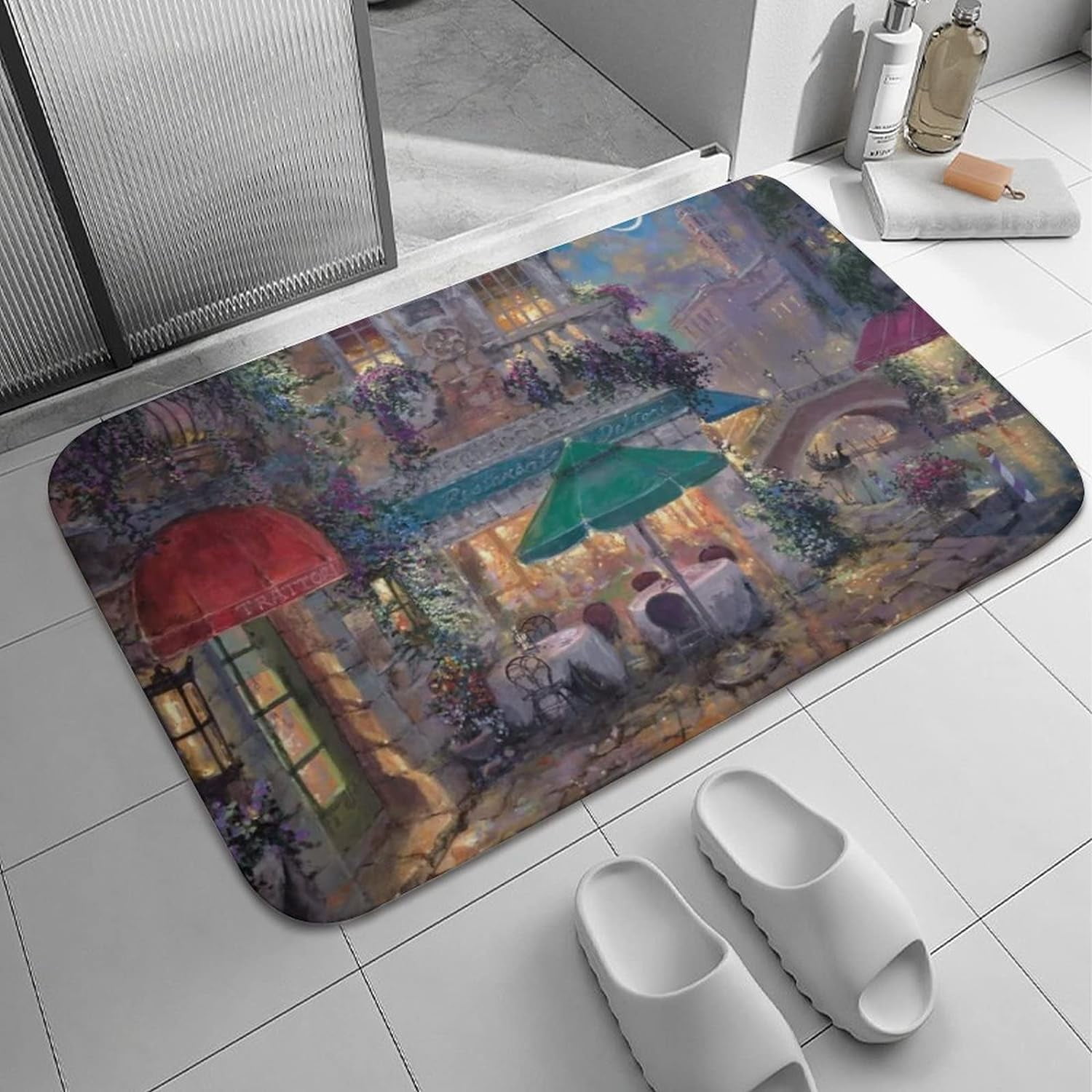 Balconies and Flowers at Night Bath Rugs Absorbent Non Slip Door Mats