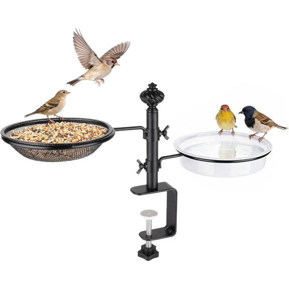 Balcony Bird Feeder for Deck Railing, Deck Mounted with Seed Tray for Outdoors, Adjustable Heavy Duty Sturdy Steel, Garden Decoration, Black, Gifts for Men Women