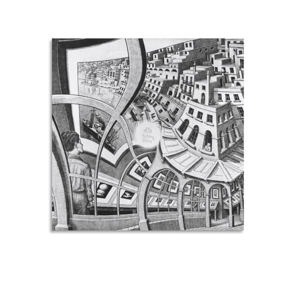 Balcony Circa 1945 by M.C. Escher Print Wall Art Poster Posters Art Print Wall Photo Paint Poster Hanging Picture Family Bedroom Decor Gift 12x12inch(30x30cm)