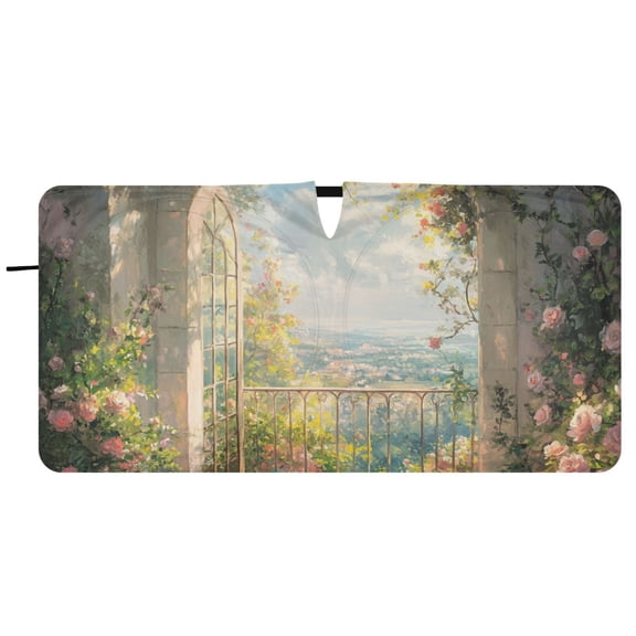Balcony Flowers Sunshine Car Windshield Sun Shade Foldable Front Window Shades Cover Sun Visor Shield Block
