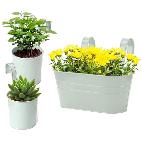 Bexikou 3 Pack Metal Hanging Planters with Detachable Hooks - Fence Balcony Herb Flower Pots, Durable Iron Hanging Plant Holders