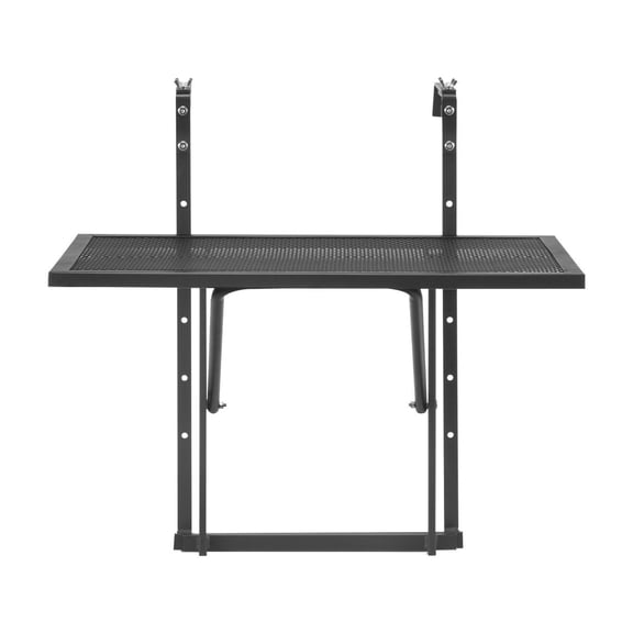 Balcony Hanging Table 19x24in, Metal Folding Railing Table, Outdoor Patio Bar Table, 5-Level Adjustable, Fits 1-4.7in Railings, Space Saving