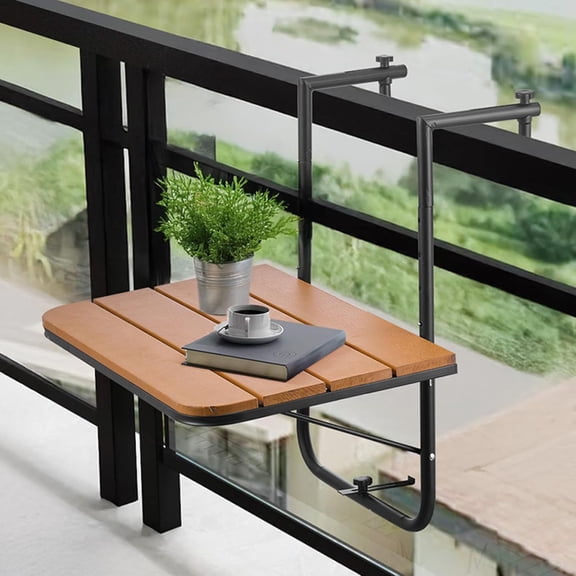 Balcony Hanging Table, 23 x 16 inch, Outdoor Balcony Bar Table for Railings, 4-Level Adjustable, Fit Railing from 1" to 5.5", Serving Table for Patio & Deck