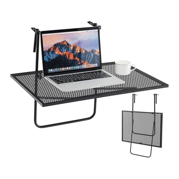 Balcony Hanging Table for Railing, Outdoor Metal Folding Deck Bar Table with Adjustable , Black