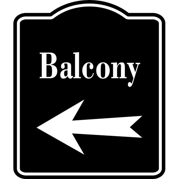 Balcony Left Arrow BLACK Aluminum Composite Sign, 8.5"x10"