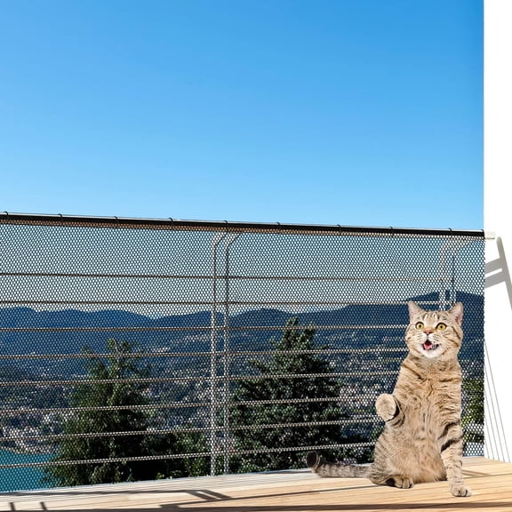 Balcony Net for Pets 16.5 ft x 2.5 ft Anti Fall Cat Dogs Netting Balcony Mesh Fence Net Screen Protection Crib Mesh for Pets Patios Stairway Clear Stair Banister Guard Apartment(Black)