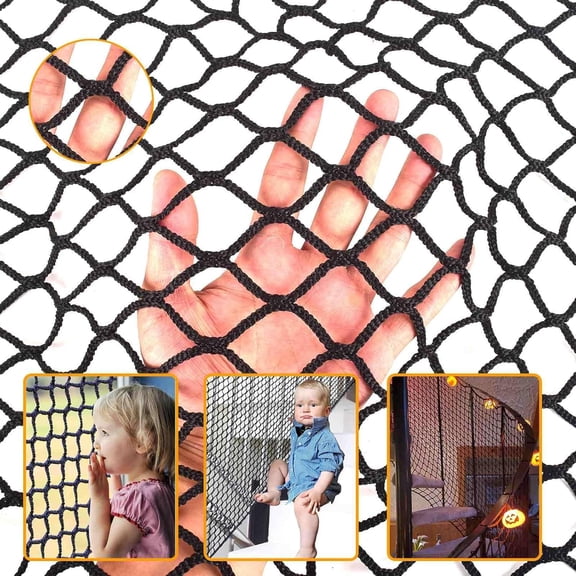 Balcony Netting for Pets，Apartment，Stair，Trampoline，Playground，Child Safety Rope Net，Driveway Net for Kids Safety，Baseball Softball Net Sports Netting (6.6ft×6.6ft, Black)